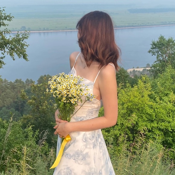 Blue floral backless cutout cowl neck midi dress size xs - Picture 4 of 16